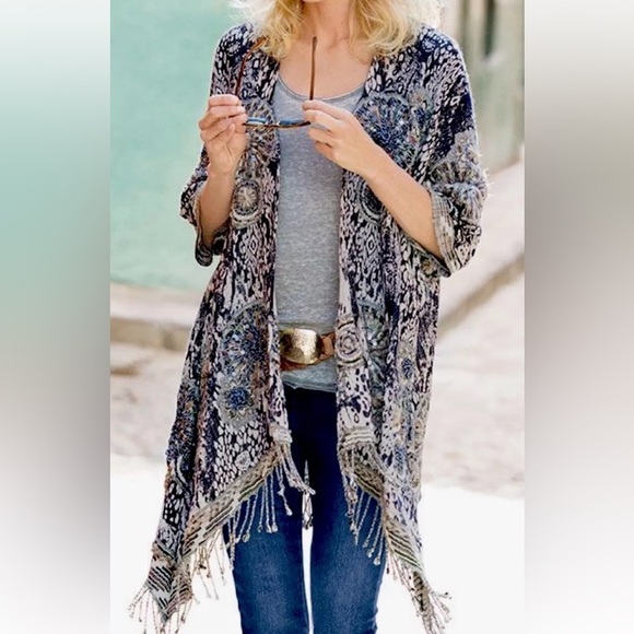SOFT SURROUNDINGS Emory Cardi SEQUIN FRINGE JACKET EMBROIDERY Cardigan - Picture 4 of 12
